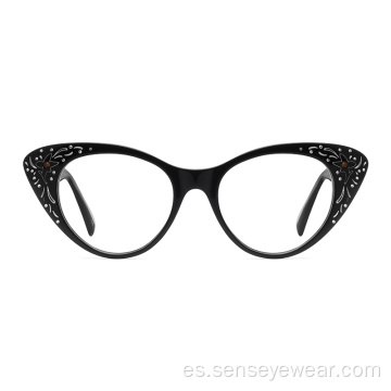 Moda Mujeres Rhinestone Acetate Marco óptico Gafas